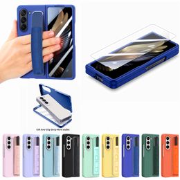 Fold5 bande antidérapante étui de téléphone dur pour Samsung Galaxy Z Fold 5 bracelet conception fente pour stylo coque pliante avec Film de verre