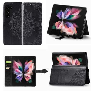 Fold5 fleur Datura coque pliante pour Samsung Galaxy Z Fold 3 Fold2 Fold 5 magnétique multi fonction carte portefeuille en cuir étui de téléphone