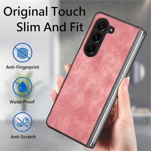 Fold5 Matte Touch Slim And Fit Couverture arrière pliante pour Samsung Galaxy Z Fold 5 Étui de téléphone en cuir rétro