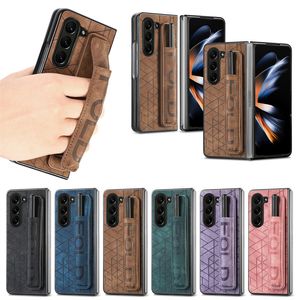 Fold5 PU cuir bracelet anneau conception étui de téléphone pliant pour Samsung Galaxy Z Fold3 pli 4 pli 5 anti-dérapant coque stylo fente