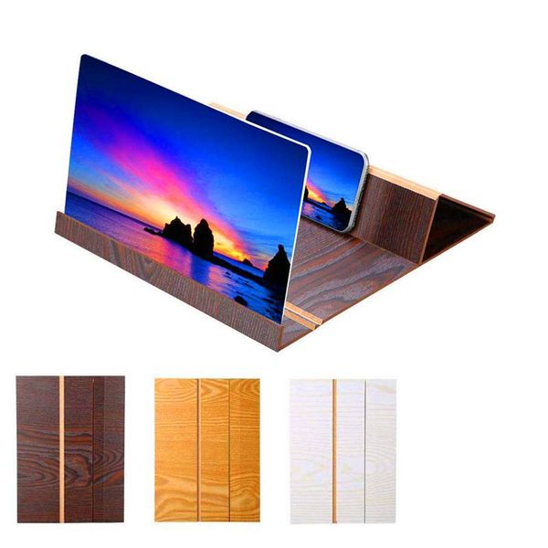 Plegable 12 pulgadas 3D Pantalla de video de madera Lupa Soporte de alta definición Teléfono móvil Pantalla Amplificador Woods Soporte para teléfono móvil nuevo