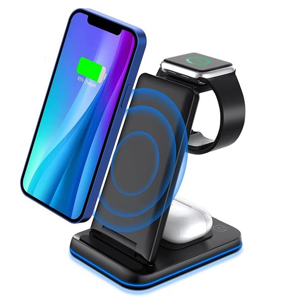 Faltbare 3-in-1-Wireless-Ladestation QI 15W Schnellladung für iPhone 8/11/12/13/Iwatch SE/7/6/Airpods Pro Ladedockständer