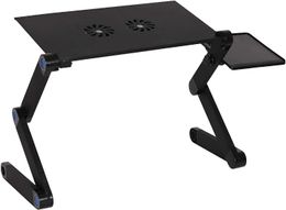 Support de table portable réglable en aluminium pliable avec 2 ventilateurs de refroidissement et coussin de souris CPU