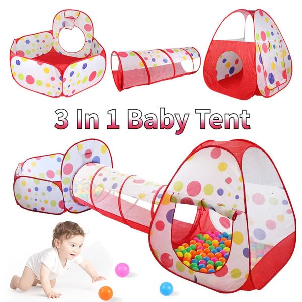 Carpa plegable de juguete para bebés Parque infantil 3 en 1 Túnel de arrastre interior para niños Piscina de bolas conectada al océano Tienda de juegos al aire libre Casa de juguete para regalo 240109