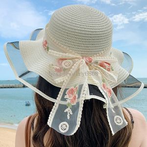 Big Brim Brim Girls Floppy Chapeau de paille chapeau de soleil avec arche