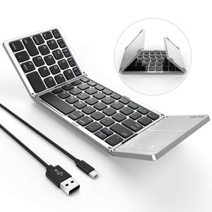 Clavier Bluetooth pliable, clavier Bluetooth filaire USB double mode avec pavé tactile rechargeable pour Android, iOS, Windows Tablet Smartphone