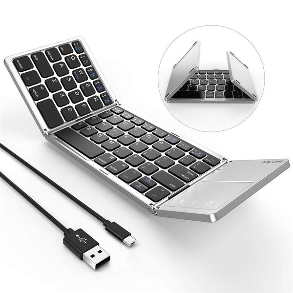 Teclado Bluetooth plegable Teclado Bluetooth con cable USB de modo dual con panel táctil recargable para Android iOS Windows Tablet Sm24376972