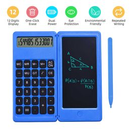 Calculadora plegable, tableta de escritura LCD de 6 pulgadas, almohadilla de dibujo Digital, pantalla de 12 dígitos con lápiz óptico, función de bloqueo de botón de borrado