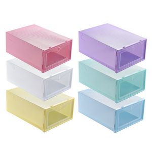 Opvouwbare Clear Plastic Shoe Box Thicken Dustroof Schoen Lade Opbergdoos Snoep Kleur Stapelbare Schoen Organizer