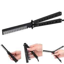 Peigne pliable en acier inoxydable entraînement entraînement papillon peigne peigne barbe moustache brosse salon coiffeur coiffeur coiffeur outil