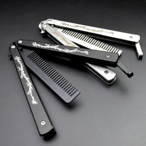 Peigne pliable en acier inoxydable, entraînement à la pratique, couteau papillon, peigne, brosses à barbe et moustache, outil de coiffure 240226