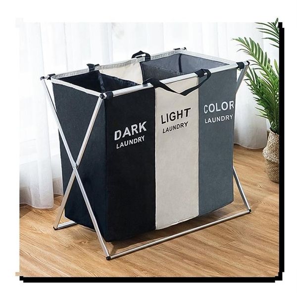 Panier à linge sale pliable organisateur en forme de X imprimé pliable à trois grilles panier à linge domestique trieur panier à linge grand T20268V