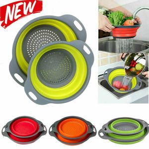 Foldable Drain Basket Colander Fruit Vegetable Washing Filter Basket Strainer Silicone Colander Collapsible Drainer Kitchen Tool 210626