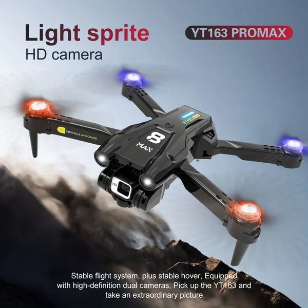 Drone pliable avec caméra HD, 2 batteries, évitement d'obstacles, lumières LED, mode sans tête, matériau durable, jouet quadrirotor RC pour adultes et enfants