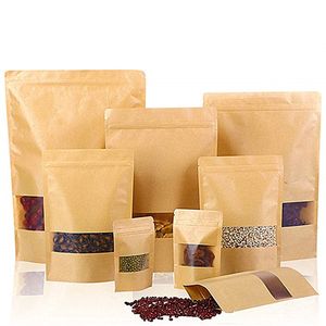100 stks partij kraft papieren tas theemoeren vochtbestendige verpakking tassen stand-up rits tas voedsel opslag buidel