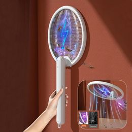 Opvouwbare elektrische schokmugmoordenaar racket twee-in-één vlieg Swatter en catcher elektronische UV Light Trap Lamp USB oplaadbaar 240514