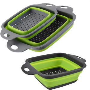 Foldable Fruit Vegetable Washing Basket Strainer Portabl Food Grade Silicone Colander Collapsible Drainer Kitchen Tool