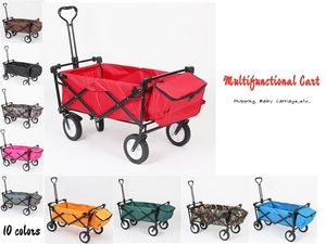 Foldable Garden Wagon with Canopy 4 Wheel Folding Camping Cart Collapsible Festival Trolley Adjustable Handle free fast sea shipping GGD2339