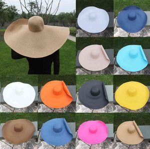 Chapeau géant pliable surdimensionné pour femmes, 70cm de diamètre, à bord énorme, chapeaux de paille de plage pour le soleil d'été, X478
