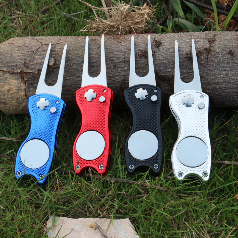 Foldbar Golf Pitch Fork Mini Pitch Reparation Tool Marker Cleaner Accessories