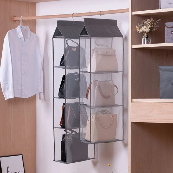 Organizador de bolso colgante plegable para armario, tela Oxford, soporte de almacenamiento sólido alto de capacidad con 4 estantes para armario