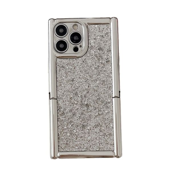 Funda plegable para teléfono con purpurina de lujo, soporte plegable para iPhone 15, 11, 12, 13, 14 Pro Max, cubierta Simple galvanizada cuadrada