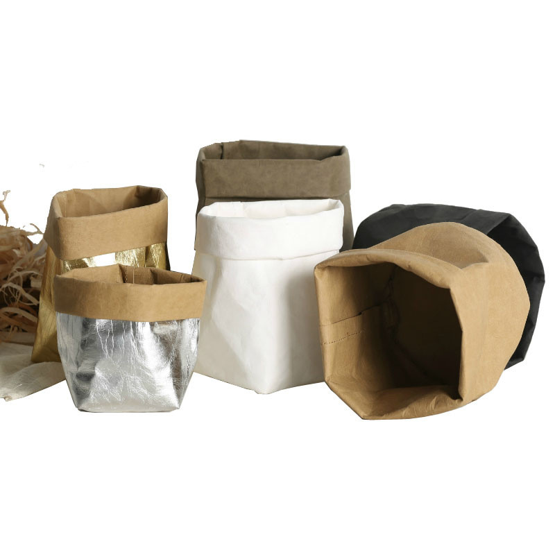 Foldable Kraft Paper Bag Waterproof Kraft Paper Flowerpot Eco-Friendly Sundries Organizer Pouch Flower Succulents Kraft Paper Bag