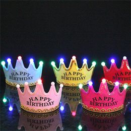 Opvouwbare LED Licht Nieuwigheid Verlichting Kind Kinderen Kinderen Happy Birthday Party King Princess Crown Cap Hat Hoofdband met LED's Lichten