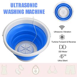 Mini machine à laver pliable tournant les turbines à ultrasons laveuse USB chargeant le nettoyeur de vêtements de blanchisserie pour le voyage à domicile 210316