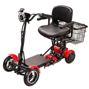 Scooter de mobilité pliable 4 roues pour les personnes âgées à double moteur à double moteur 500W Scooter électrique pliant avec grand siège bleu rouge blanc