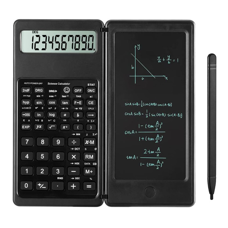 Foldbar multifunktionella vetenskapliga kalkylatorer 10-siffriga stor skärmdisplay med anteckningsmedel Erasable Writing Tablett Digital Ritning Pad Math Calculato