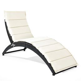 Chaise salon de patio pliable, chaise longue à rotin en plein air