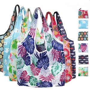 Foldable Polyester Eco-friendly Handbag Portable Large Capacity Reusable Shopping Grocery Tote Bag Advertising Gift Hand- held Bag VT1547
