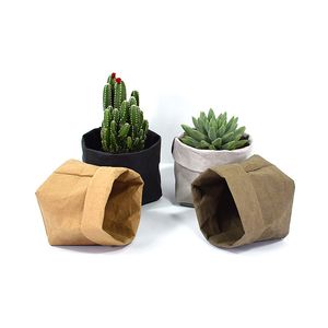 Macetas plegables Papel Kraft Maceta Impermeable 4 colores Protección del medio ambiente Jardineras bolsa de almacenamiento Mini Jardín Bolsa de vegetales Lavable A02