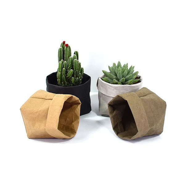 Pots pliables Pot de fleurs en papier kraft imperméable 4 couleurs Protection de l'environnement Sac de rangement pour jardinières Mini pochette pour légumes de jardin Lavable