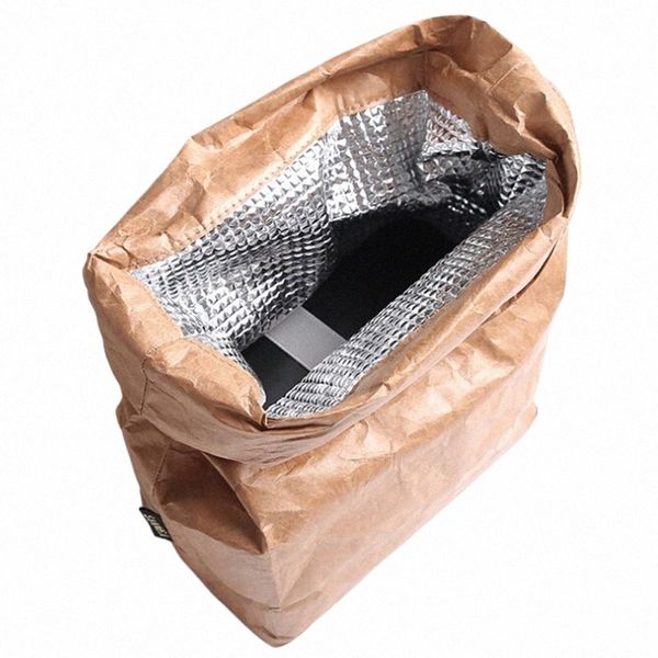 Bolsa de almuerzo plegable reutilizable a prueba de fugas para alimentos, bolsa de almuerzo de gran capacidad, impermeable, aislante térmico, papel Kraft, papel de aluminio i59h #