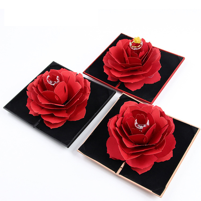 Foldable Rose Ring Box For Women Romantic propose 2019 Creative Jewelry Storage Case Small Gift Box For Rings free shipping C6372