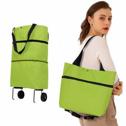 Bolsa de carrito de tiendas plegable con ruedas grandes bolsas de tela reutilizable bolsas bolsas eco supermercado empuje de comestibles bolsas n91q#