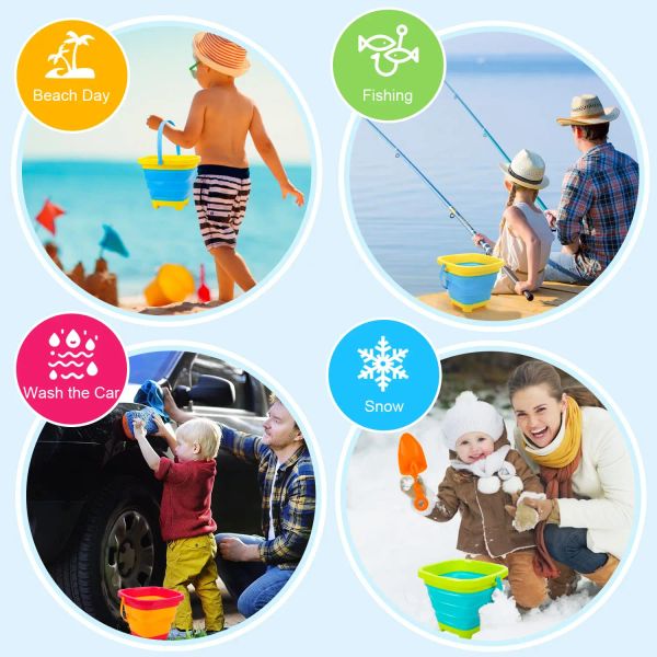 Bucket en silicone pliable jouets de plage de sable d'été jouant des enfants extérieurs enfants portables pliants de bac à sable pour les enfants