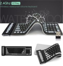 Opvouwbaar siliconen draadloos toetsenbord 24G USB Flexibel waterdichte slanke universele stille roll -up toetsenbord voor pc -laptop 2106101743756