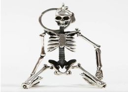 Opvouwbare skelet hanger sleutelhanger voor mannen vrouwen antieke zilveren kleur metalen legering schedelzak charme sleutelring auto sleutelhanger sleutelhanger 7842216