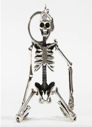 Opvouwbare skelet hanger sleutelhanger voor mannen vrouwen antieke zilveren kleur metalen legering schedel tas charme sleutelring auto sleutelhanger sleutelhanger Keyring808764444