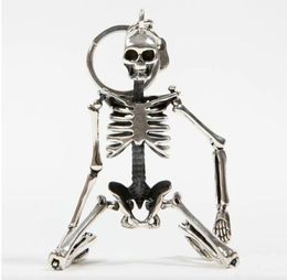 Opvouwbare skelet hanger sleutelhanger voor mannen vrouwen antieke zilveren kleur metalen legering schedelzak charme sleutelring auto sleutelhanger sleutelhanger 9290411