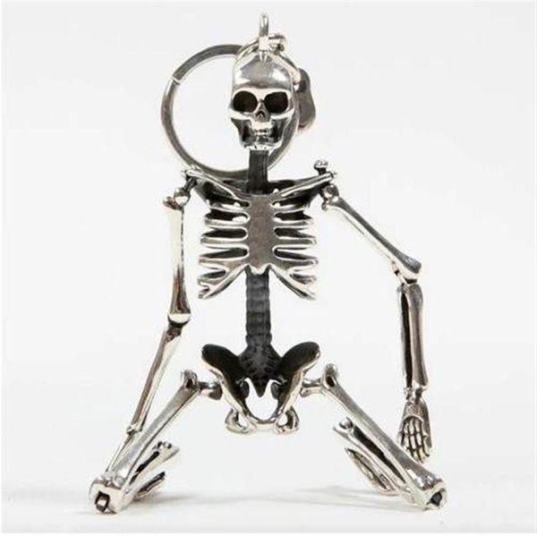 Porte-clés pendentif squelette pliable pour hommes femmes, couleur argent antique, alliage métallique, breloque de sac, porte-clés de voiture, porte-clés 233a