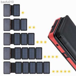 Banco de energía solar plegable 20000mAh PowerBank impermeable con linterna LED Doble de panel solar USB para Xiaomi iPhone 12 11 L230619