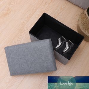 Pouf de rangement pliable avec coffre de rangement pliant Poufs en tissu de lin Repose-pieds de banc pour chambre à coucher Salon (Gris) Conception experte à prix usine Qualité