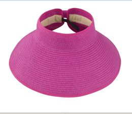 Opvouwbare zon vizier hoed dames brede rand lege top zomertro -hoeden voor vrouwen UV -bescherming cap