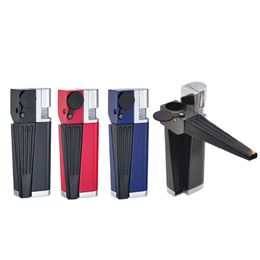 Briquet de torche de tabac pliable fumant des tuyaux en métal vaporisateur de butane coupe-vent briquets à jet de flamme herbe sèche avec maille d'écran et couvercle