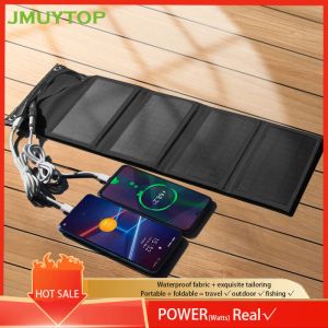 Opvouwbare USB 5V Solar Panels Batterij 7W Power Bank voor lichten Cellen Telefoon iPhone Xiaomi Samsung 3in1 Laadkabelkit Camping