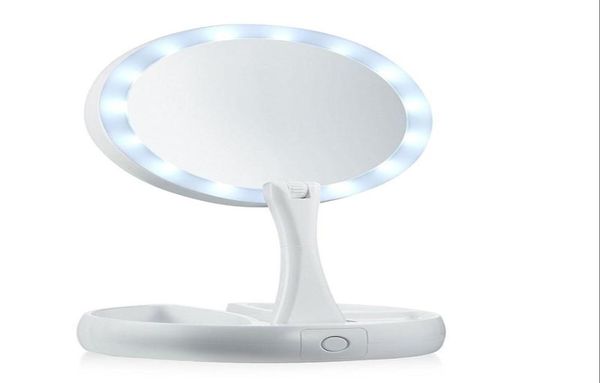 Miroir de maquillage pliable avec chargeur USB ou batterie LED, miroir cosmétique de vanité blanc avec lumière, miroirs de table grossissants 10X31266811564